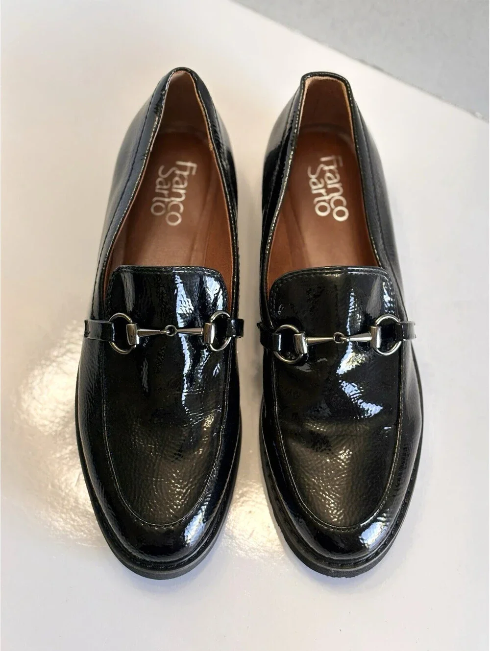 Franco Sarto Cason Loafers Womens Sz 8 M Black Patent Lug Sole Bit Slip On Shoes